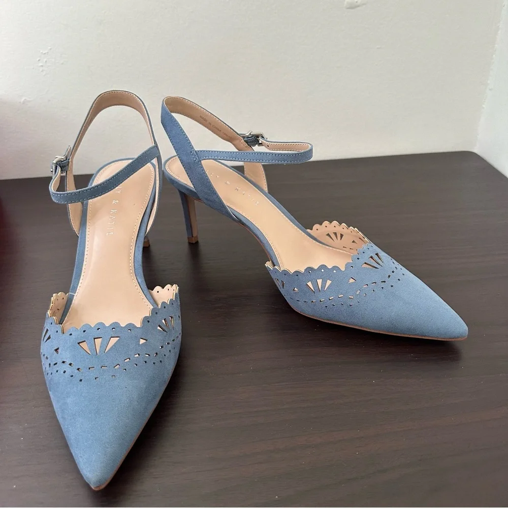 Kelly & Katie Pointed Toe Blue Microsuede Pumps, Size 10 Women's Heels New